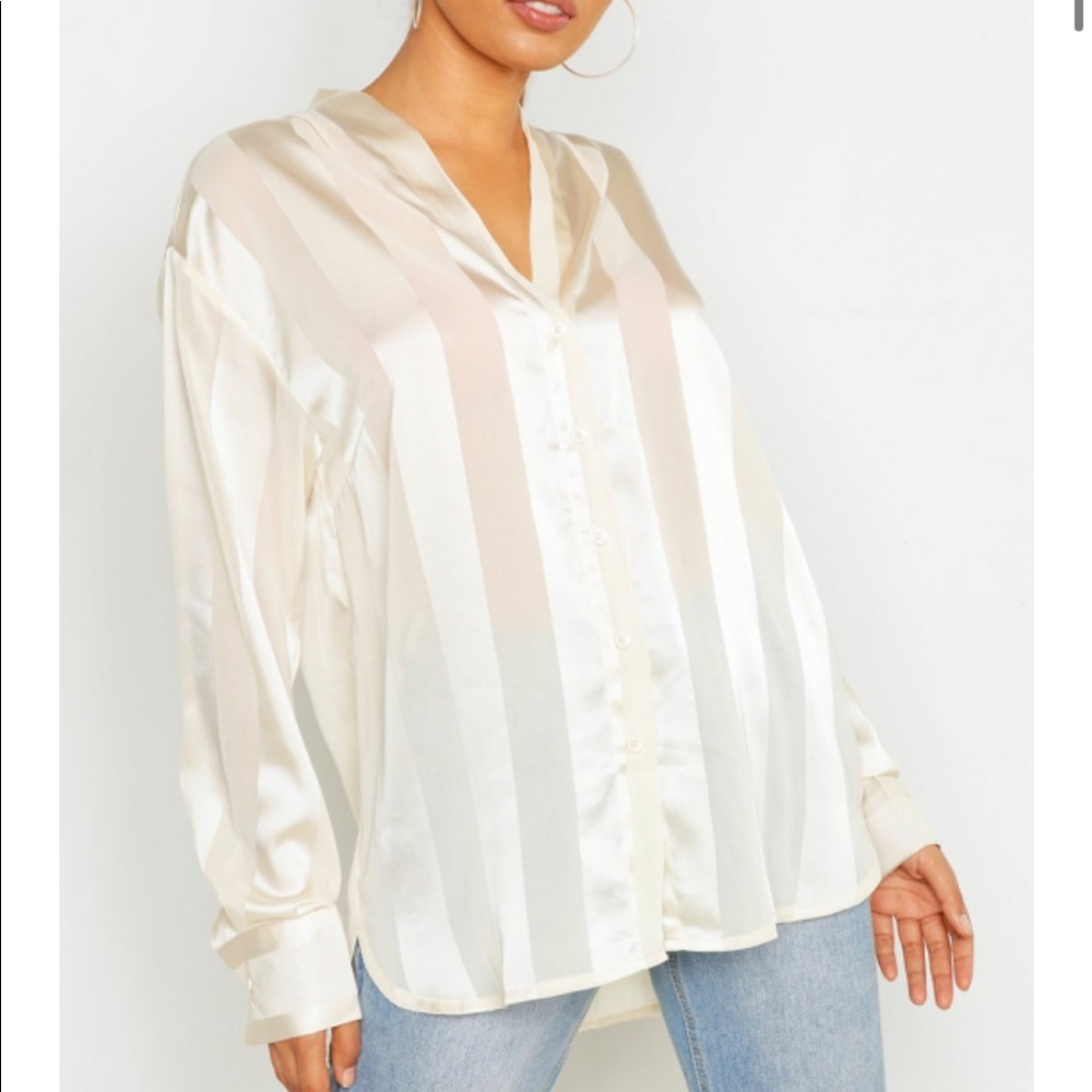 Striped Satin Button Up Blouse